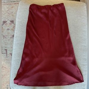 Burgundy Midi Satin Skirt